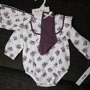 Nicole Miller Floral Baby One Piece - Purple and White